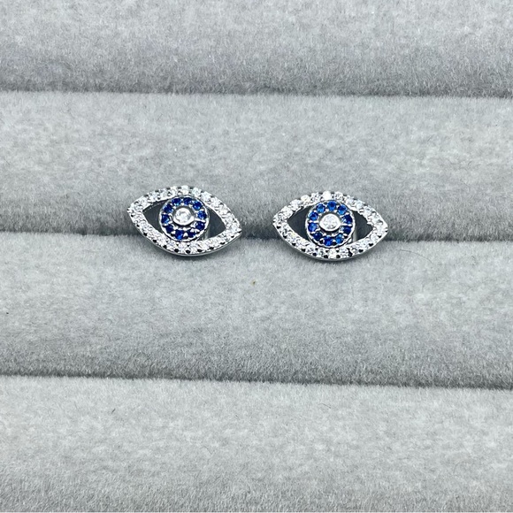 Sterling Silver Evil Eye Stud Earrings - Picture 5 of 7